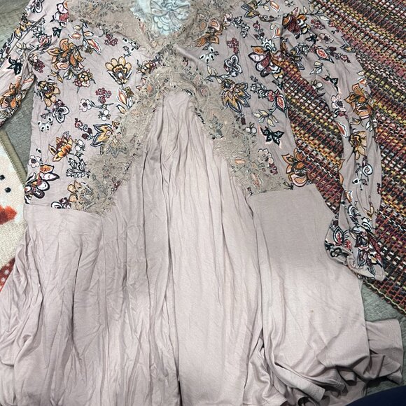 Gypsies & Moondust Pink Retro Floral Lace Peek A Boo Flowy Mini Dress L - Picture 6 of 15